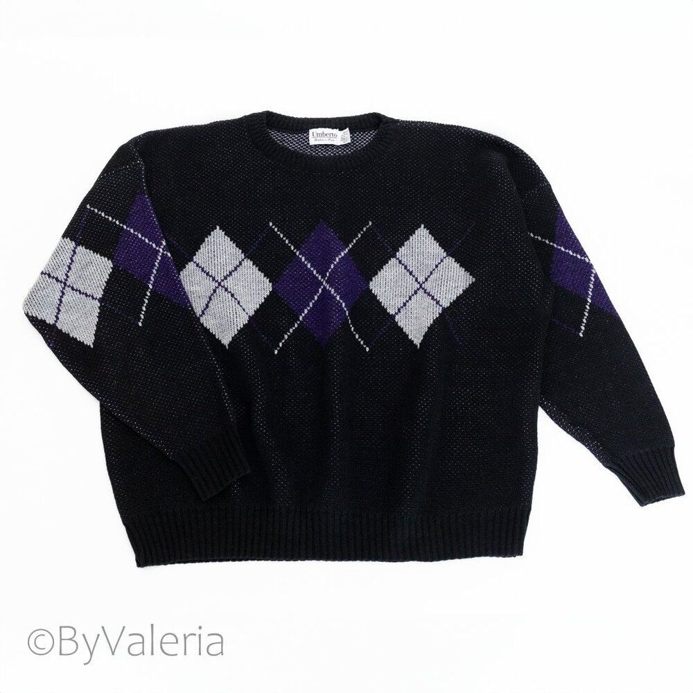 Vintage Umberto Argyle Sweater 2XL Unisex Grandpacore Academia Preppy Retro